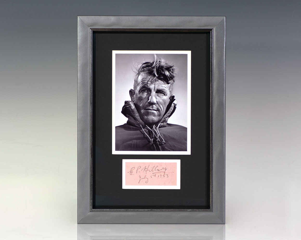 Edmund Hillary Signature and Yousuf Karsh Portrait.