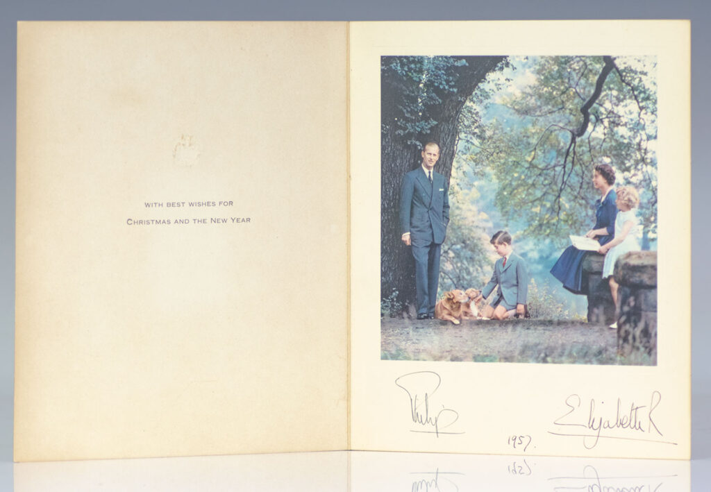 Queen Elizabeth II and Prince Philip Signed Royal 1957 Christmas Card.