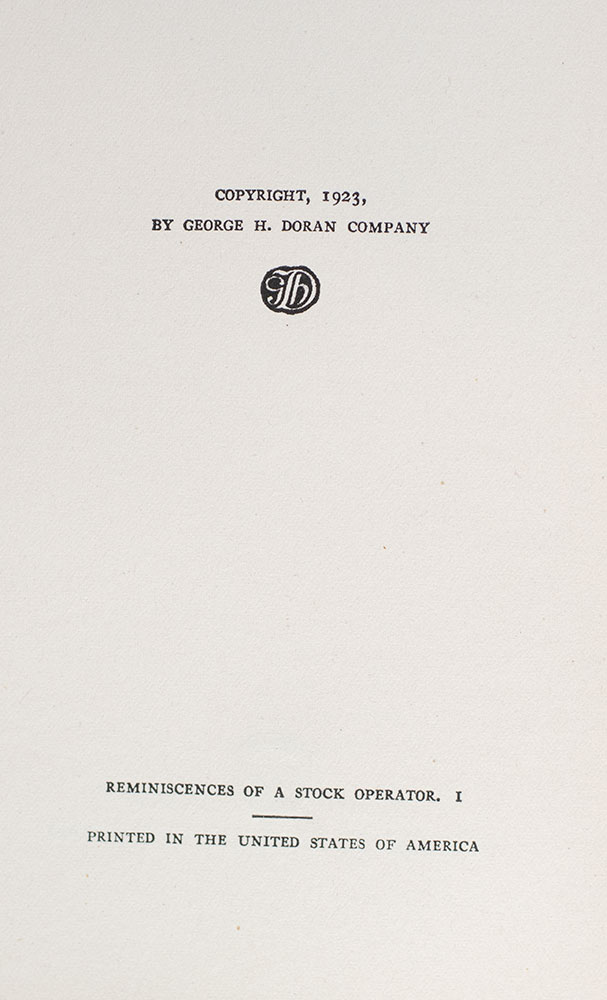 Reminiscences Of A Stock Operator.