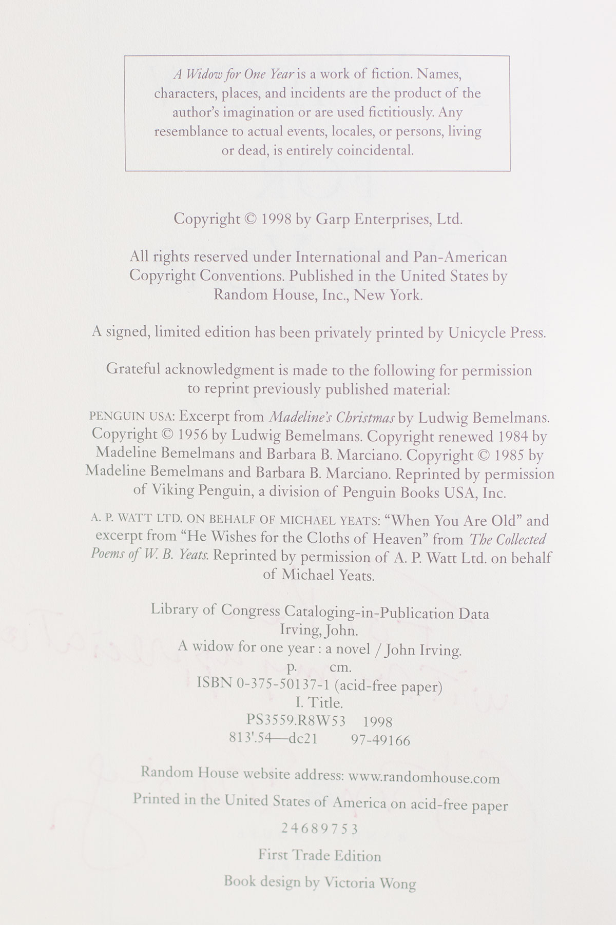 A Widow for One Year.