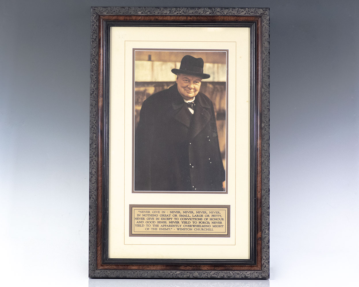 Winston S. Churchill Framed "Never Give In" Quote.