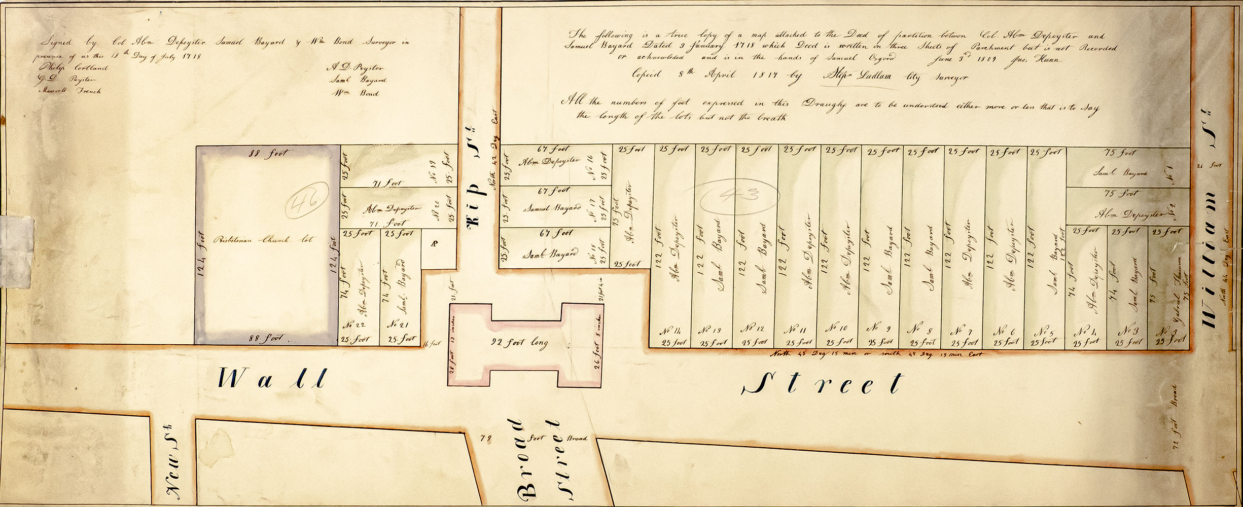 Early American Wall Street Survey Map.