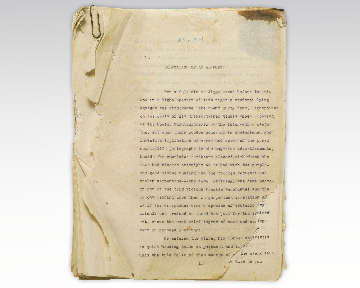 Rare original carbon typescrip of Faulkner's Pylon