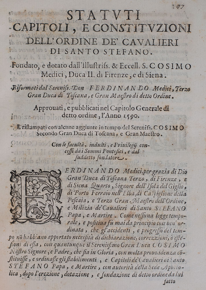 Statuti dell'Ordine De' Cavalieri di S.to Stefano.