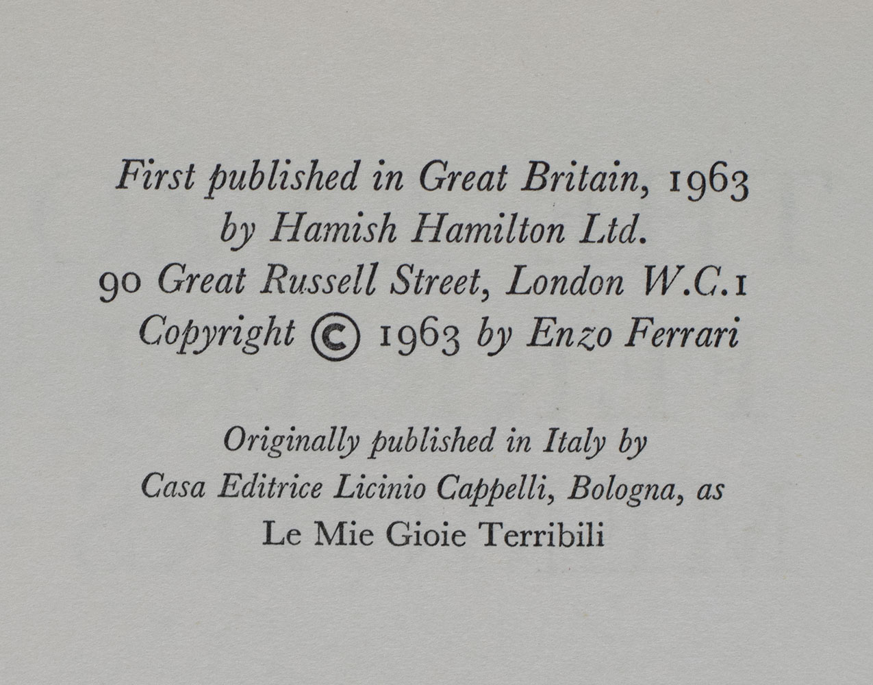 The Enzo Ferrari Memoirs.