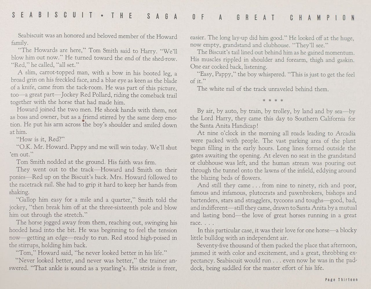 Seabiscuit: The Saga of a Great Champion.