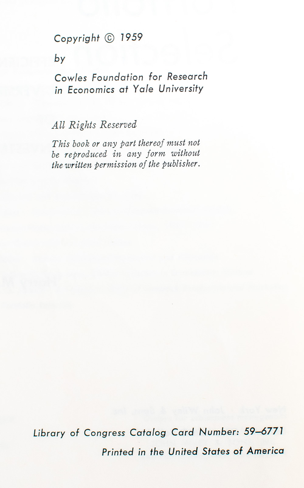 Portfolio Selection.