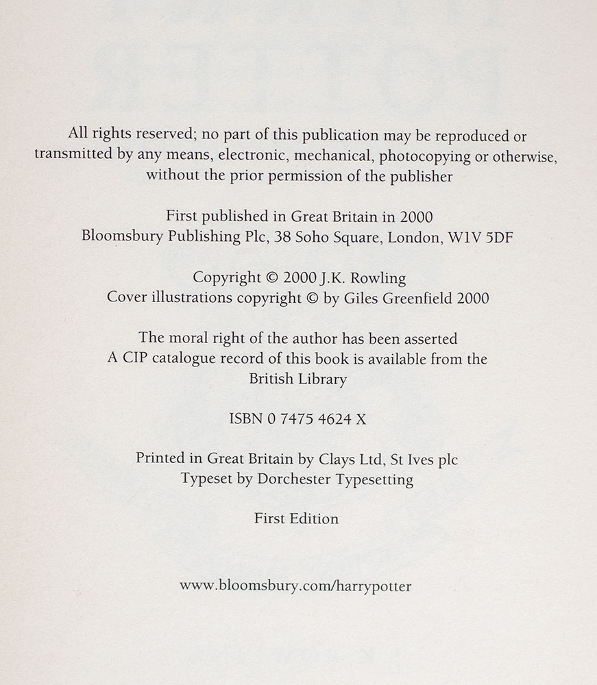 Harry Potter Series. Harry Potter and the Philosopher's Stone, Chamber of Secrets, Prisoner of Azkaban, Goblet of Fire, Order of the Phoenix, The Half-Blood Prince, and The Deathly Hallows.
