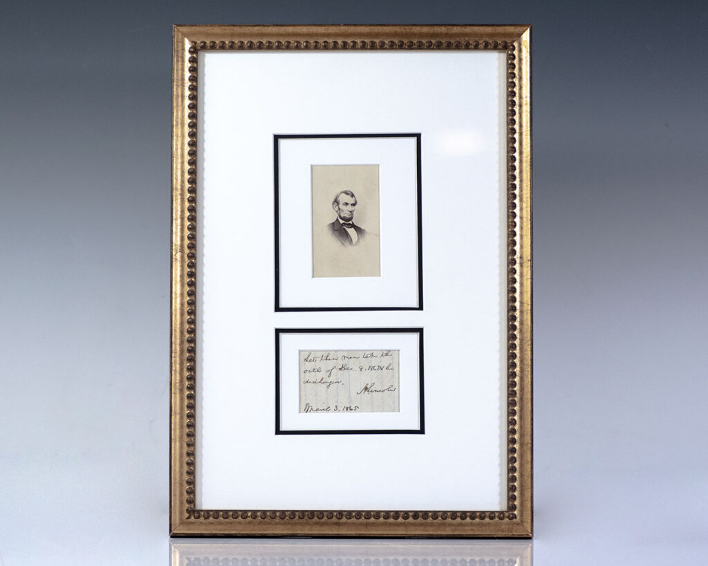 Abraham Lincoln Autograph Oath of December 8 Endorsement Signed.