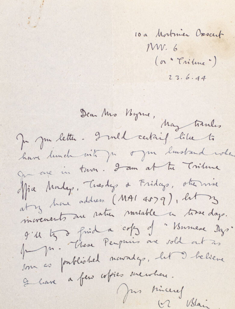 George Orwell Autographed Letter Signed.
