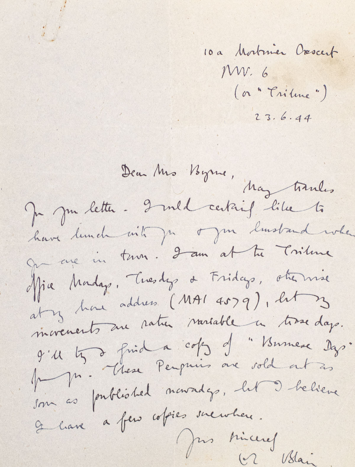 George Orwell Autographed Letter Signed.