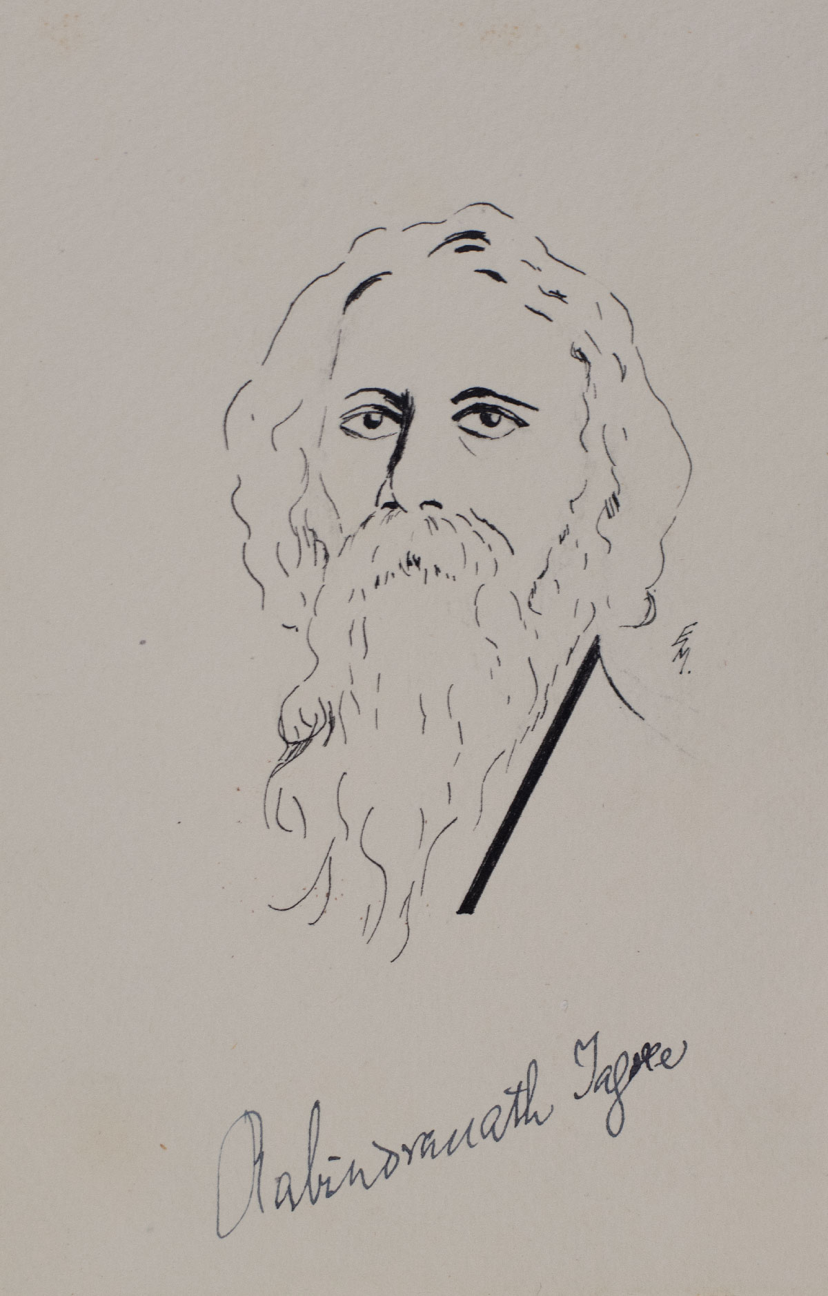 Rabindranath Tagore Signed Portrait.