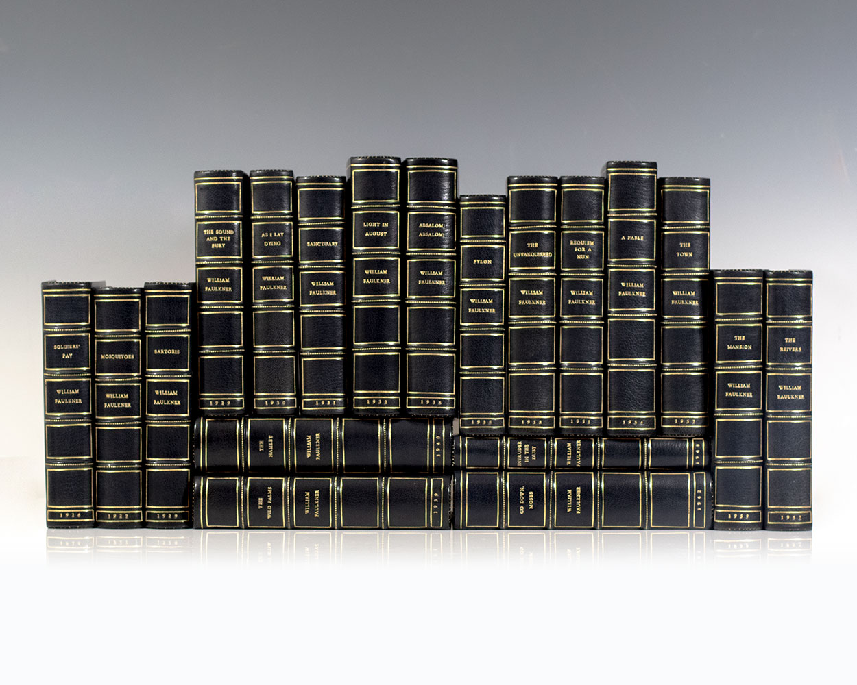 First Editions of Each Novel By William Faulkner; Finely Bound by The Harcourt Bindery