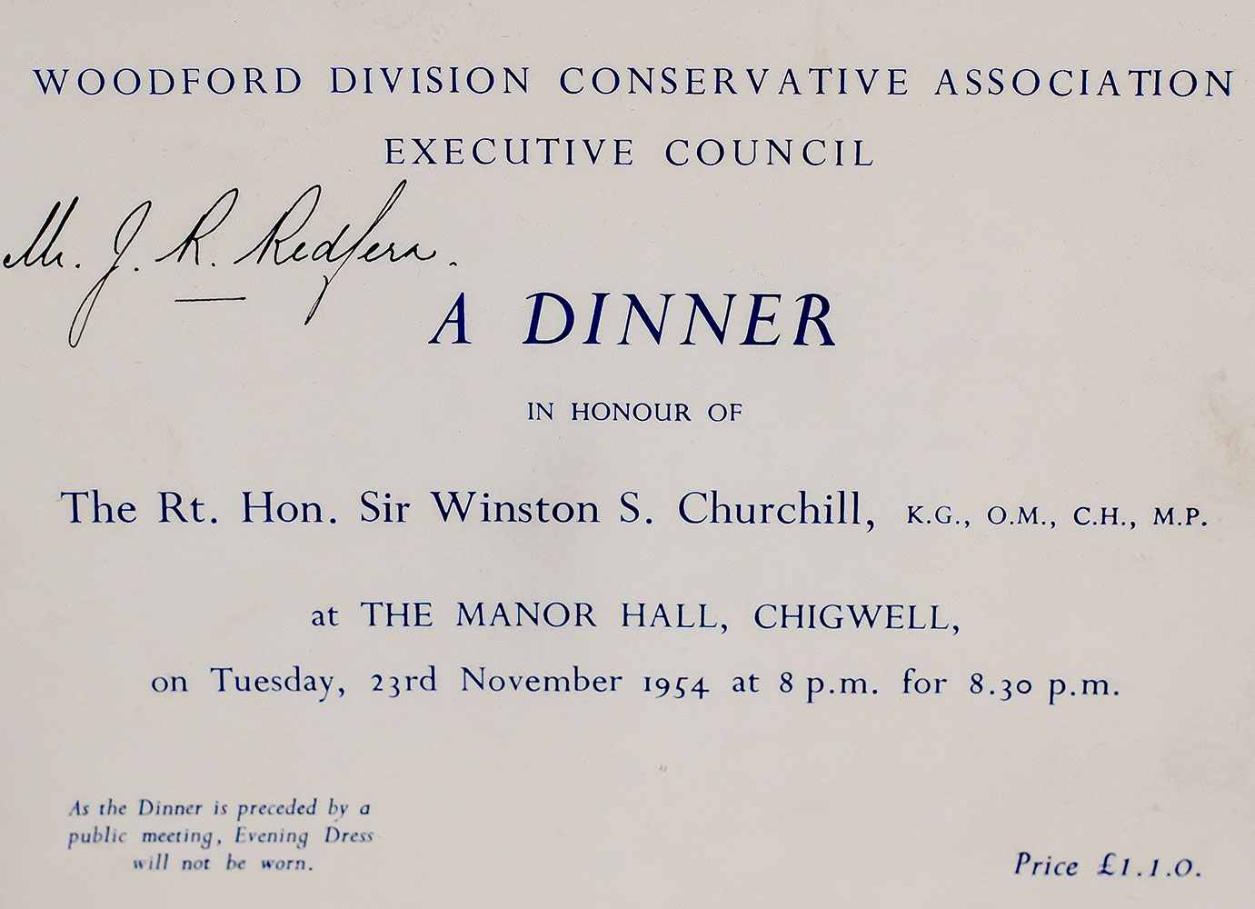 Winston and Clementine Churchill Signed Celebration Dinner in Honour Of Winston S. Churchill Program.