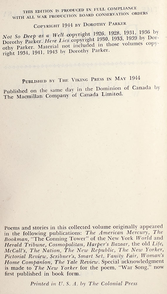 The Viking Portable Library: Dorothy Parker.