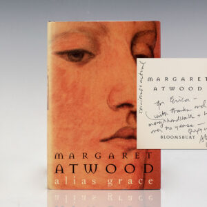 First Edition of Margaret Atwood's Alias Grace; inscribed by her to Erica Jong