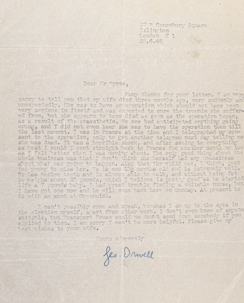 George Orwell Typed Letter Signed.