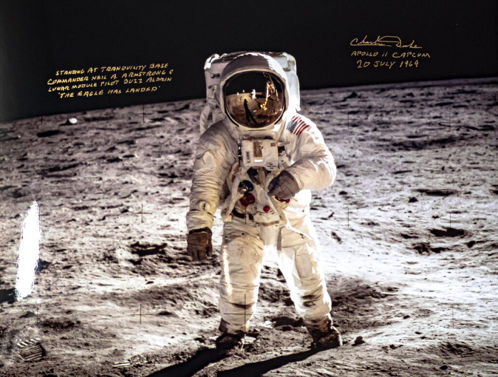 Charlie Duke Signed “Moon Walk Reflection” Photograph.