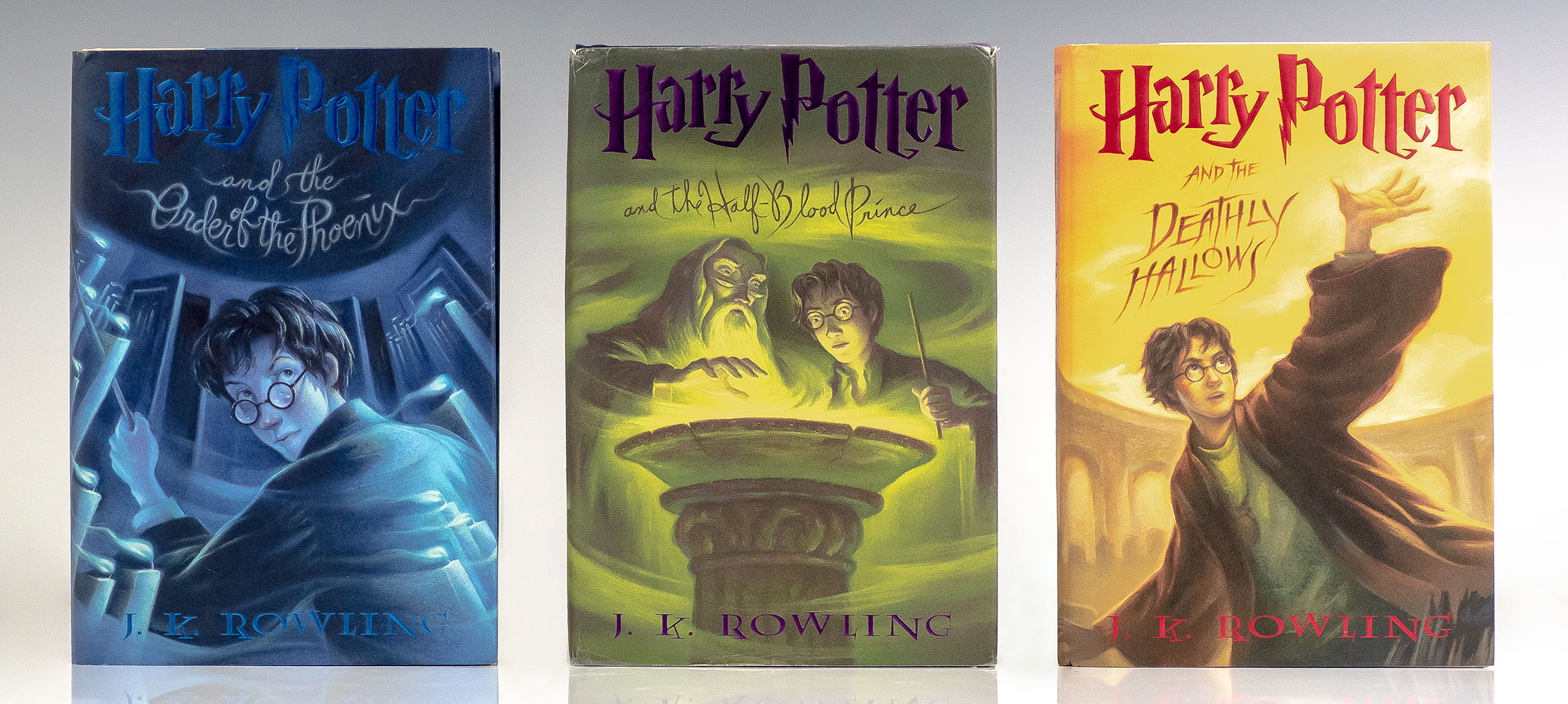 Harry Potter Series: Harry Potter and the Sorcerer's Stone, Chamber of Secrets, Prisoner of Azkaban, Goblet of Fire, Order of the Phoenix, The Half-Blood Prince, and The Deathly Hallows.
