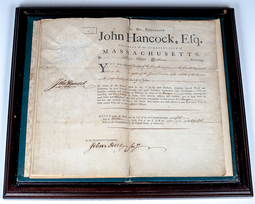 John Hancock Military Commision Signed as Governor of Massachusetts.