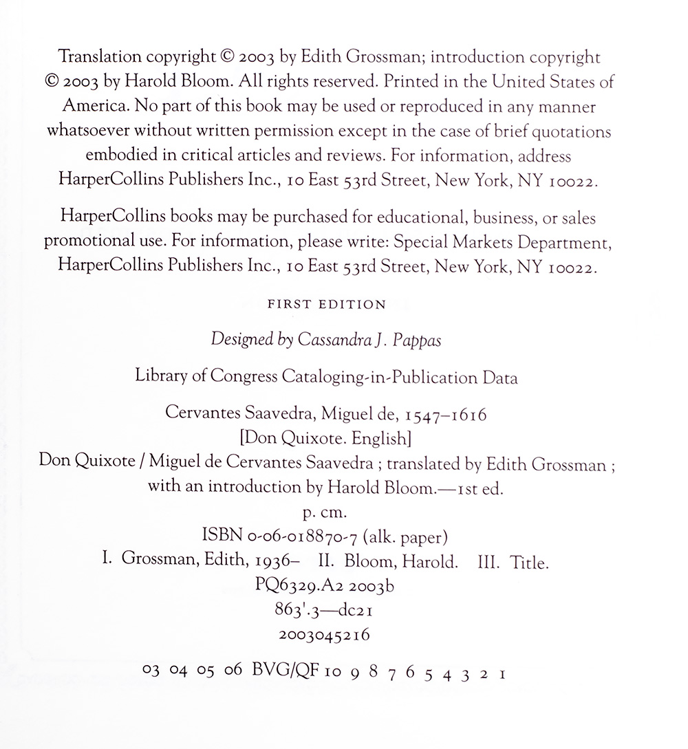 Don Quixote: A New Translation by Edith Grossman.