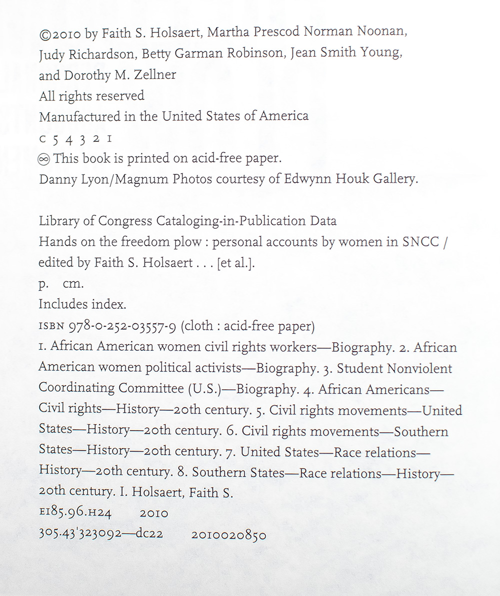 Hands on the Freedom Plow: Personal Accounts by Women in SNCC.