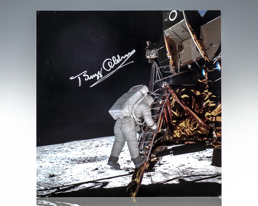 Buzz Aldrin Signed Photograph of Descent Onto Lunar Surface.