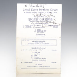 George Gershwin Inscribed Special Detroit Symphony Concert Display Program.