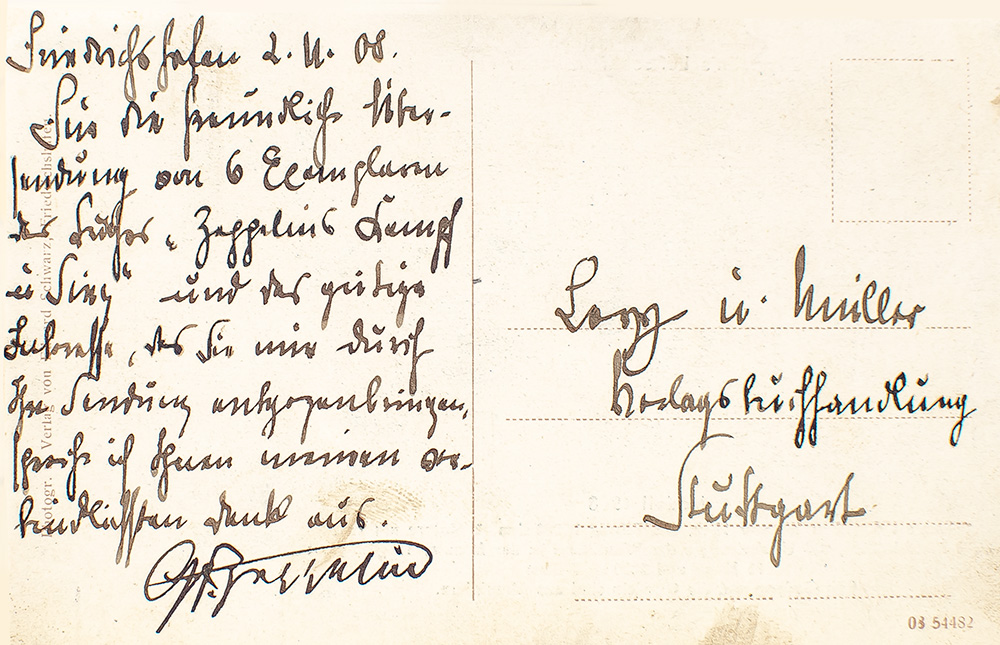 Ferdinand von Zeppelin Autograph Postcard Signed.