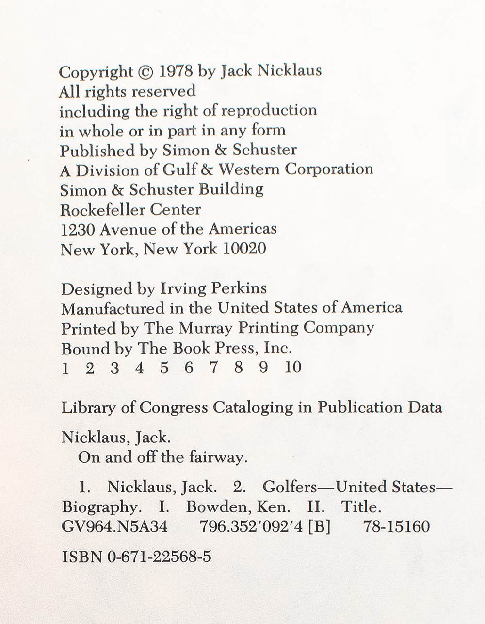 On & Off the Fairway: A Pictorial Autobiography.