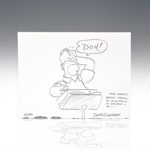 David Silverman Signed Early Sketch of Homer Simpson and Production Booklet for Jazques to Be Wild.