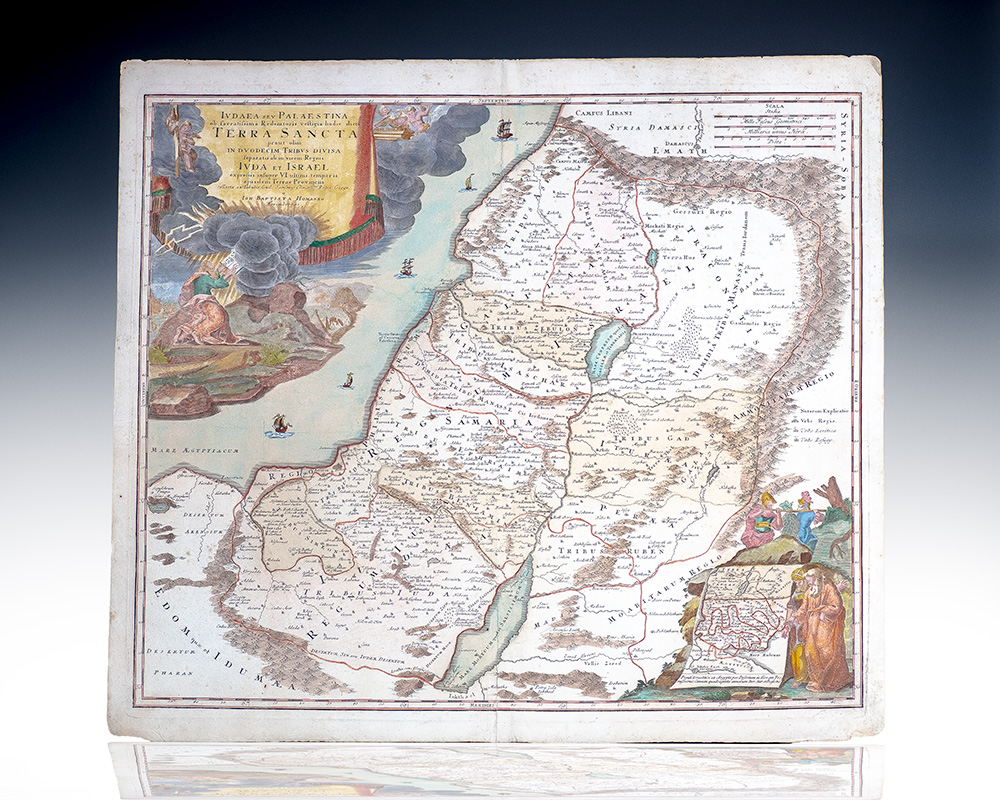 Iudaea seu Palaestina ob Sacratissima Redemtoris Vestigia Hodie Dicta Terra Sancta Prout olim in Duodecim Tribus Divisa Separatis ab Invicem Regnis Iuda et Israel expressis insuper VI ultimi temporis ejusdem Terra Provinciis collecta ex Tabulis Guil Sansony Christ Regis Geogr. [Holy Land Map].