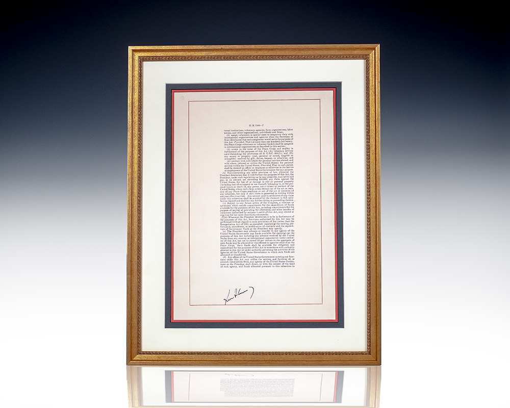 John F. Kennedy Signed Peace Corps Act Page.