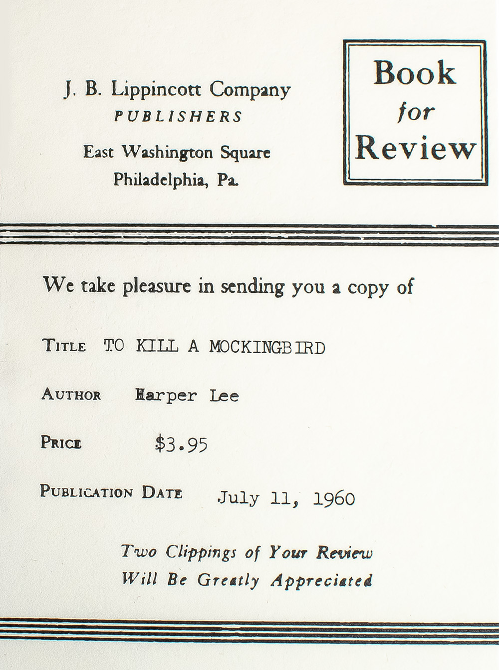 To Kill A Mockingbird.