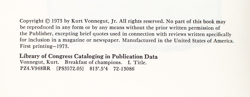 Breakfast of Champions or Goodbye, Blue Monday.