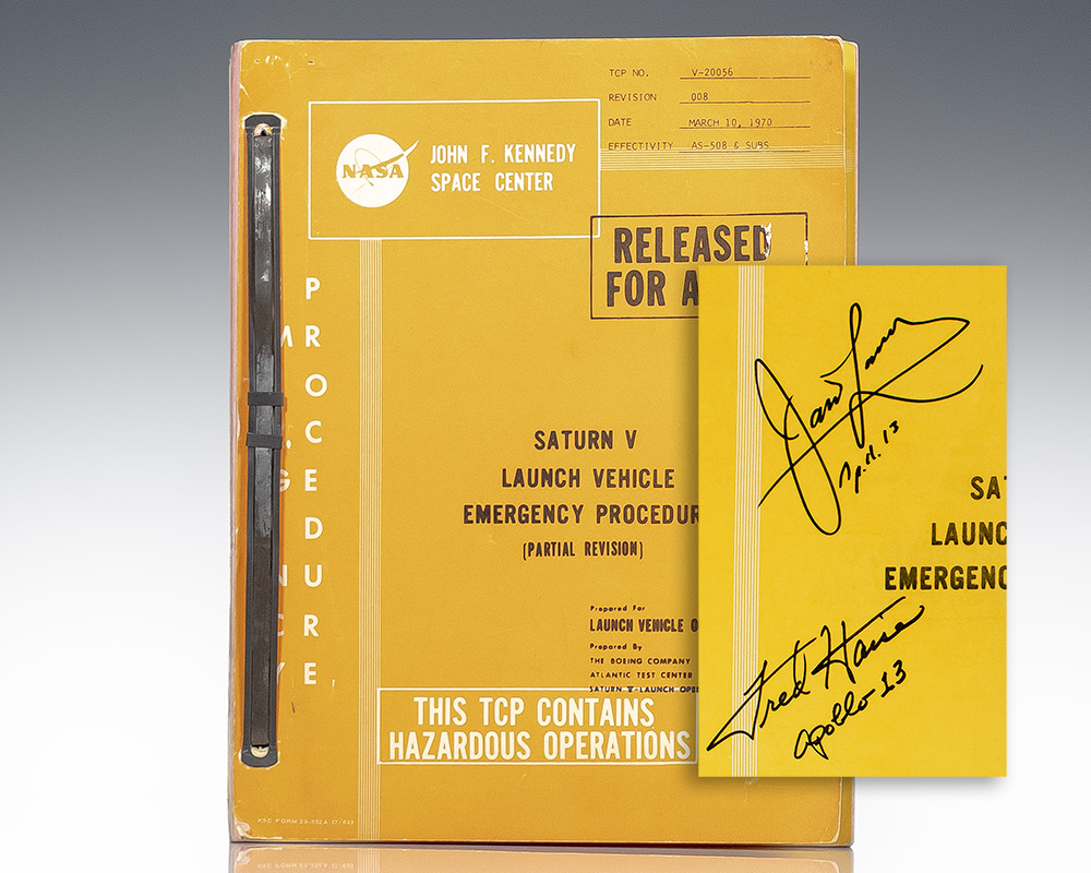 Jim Lovell and Fred Haise Signed Apollo 13 Saturn V Launch Vehicle Emergency Procedure Manual.