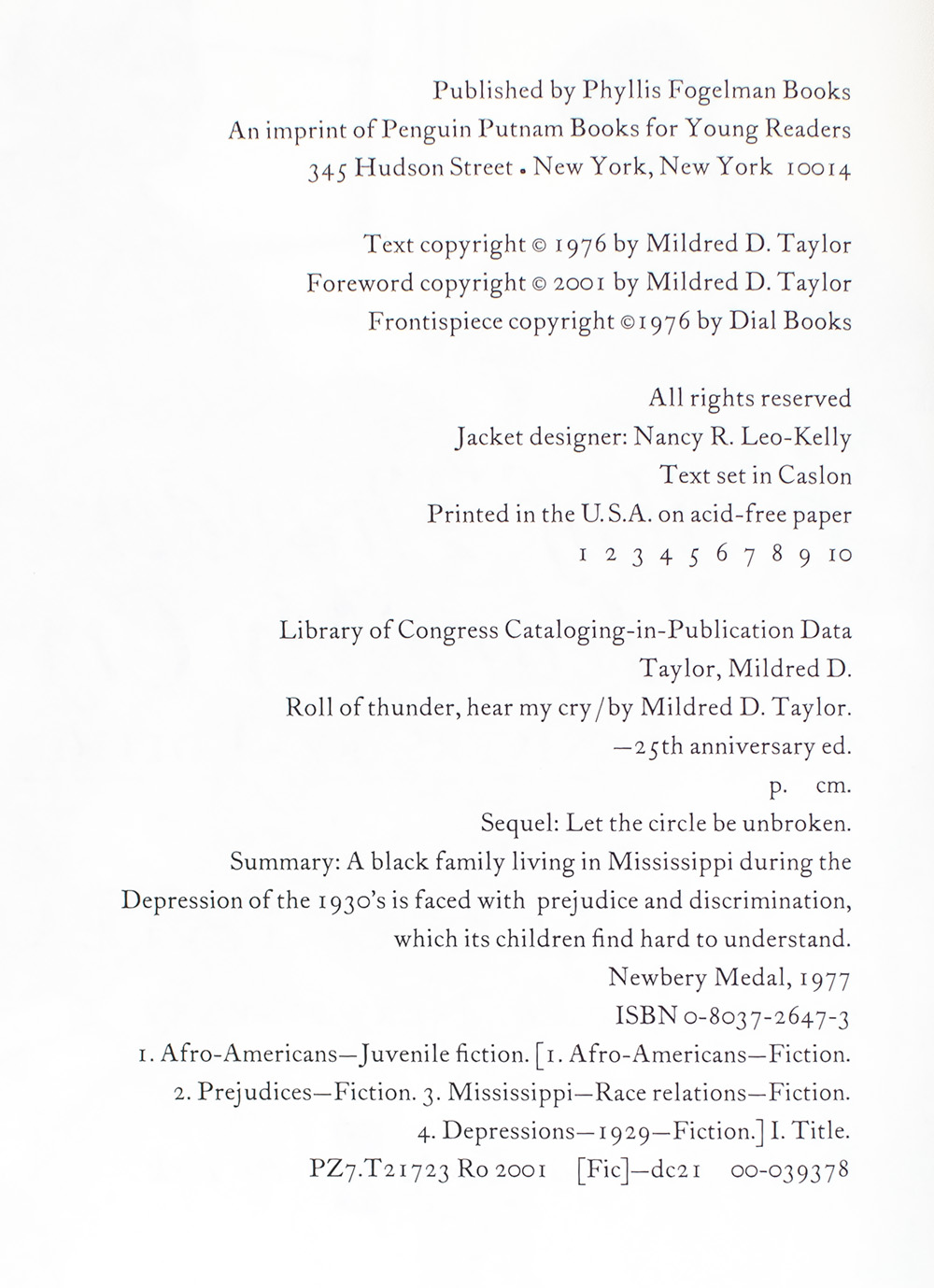 Roll of Thunder, Hear My Cry.