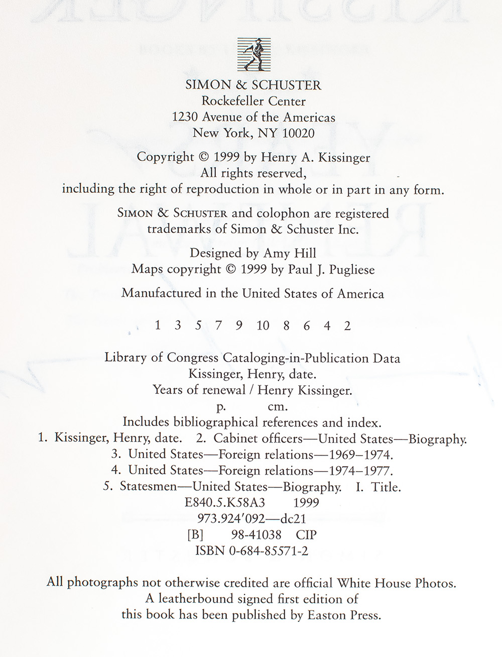 Henry Kissinger: Years of Renewal: The Concluding Volume of His Memoirs.