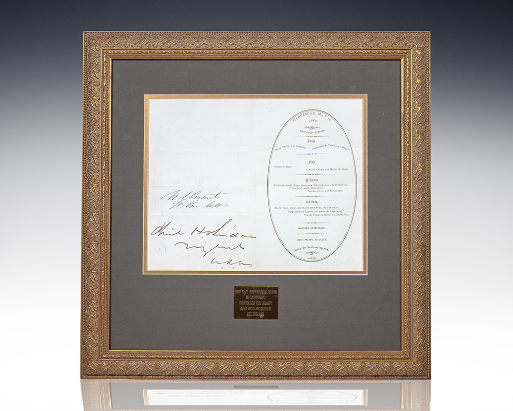 Ulysses S. Grant and Philip H. Sheridan Signed Willard’s Hotel Menu.