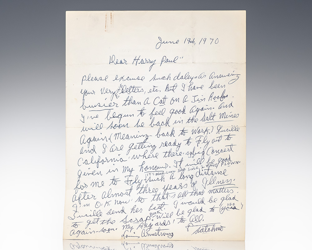 Louis Armstrong Autograph Letter Signed.