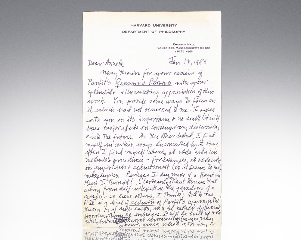 John Rawls Autograph Letter Signed.