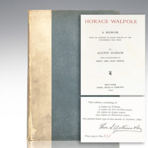 Horace Walpole: A Memoir with an Appendix of Books Printed at the Strawberry Hill Press.