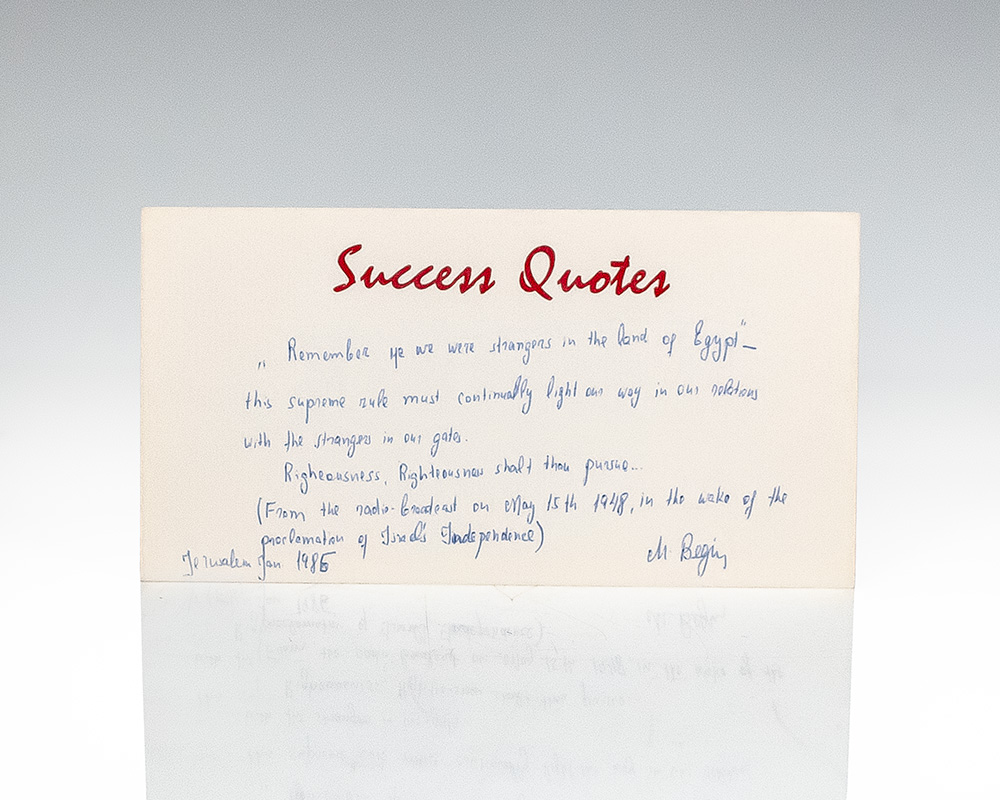 Menachem Begin Autograph Quote Signed.