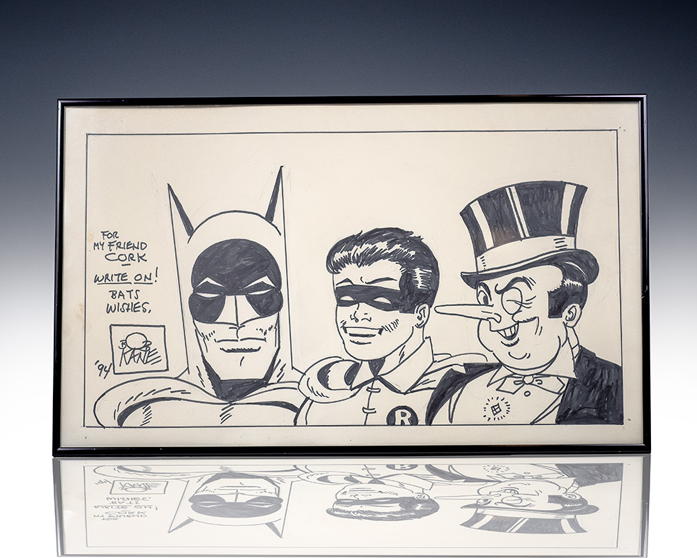Bob Kane and Cork Millner Signed Original Oversized Batman Sketch.