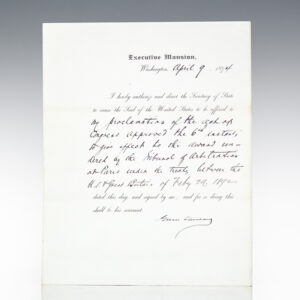 Grover Cleveland Proclamation Authorization Signed.
