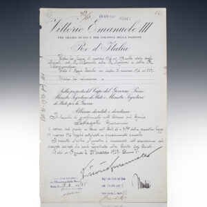 Benito Mussolini and Vittorio Emanuele III Autograph Document Signed.