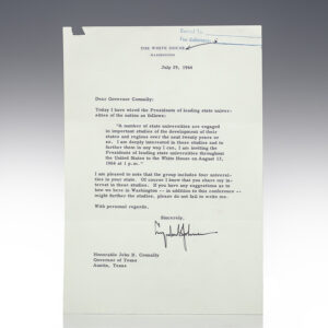 Lyndon B. Johnson Typed Letter Signed to Governor John B. Connally.
