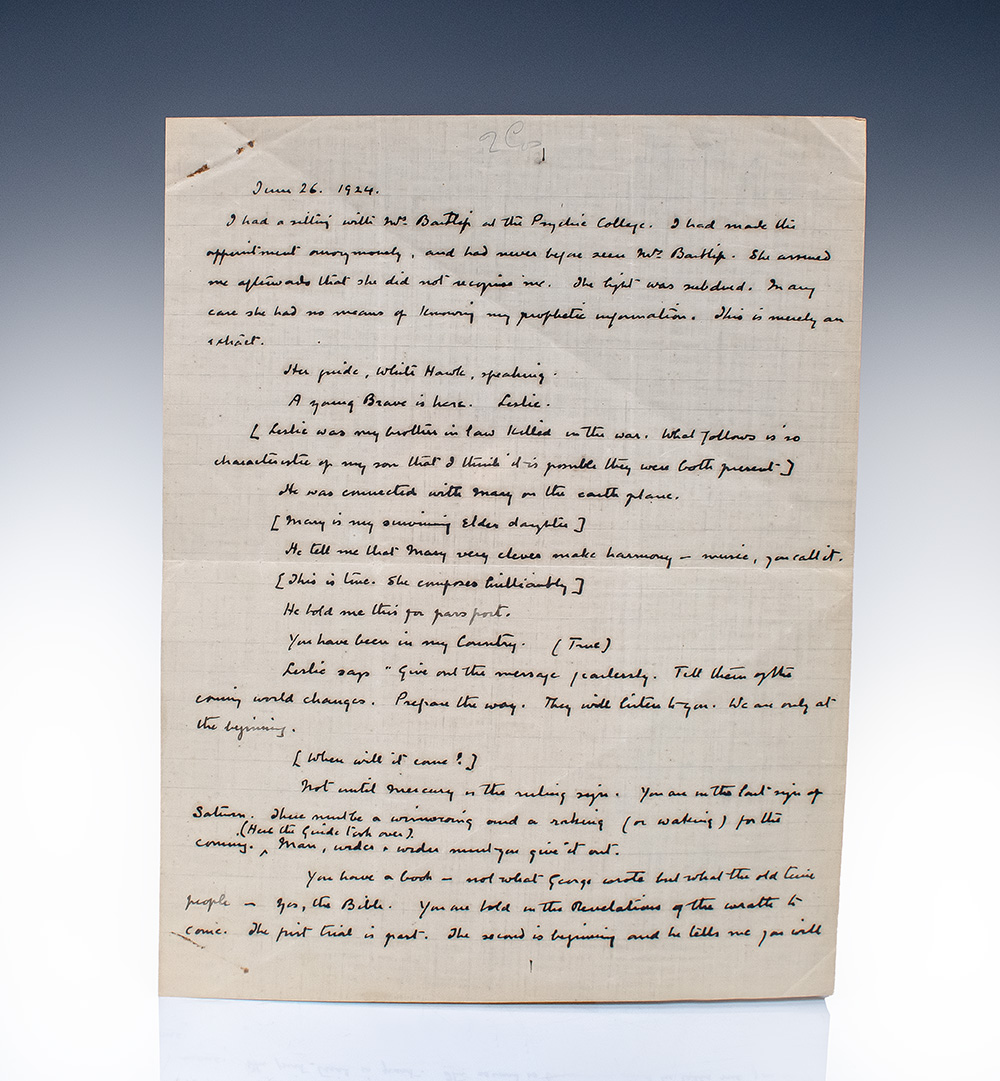 Sir Arthur Conan Doyle Handwritten Manuscript Collection on Seances and Spiritualism.