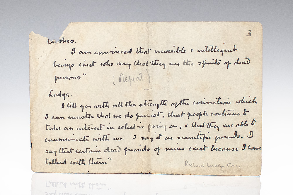 Sir Arthur Conan Doyle Handwritten Manuscript Collection on Seances and Spiritualism.