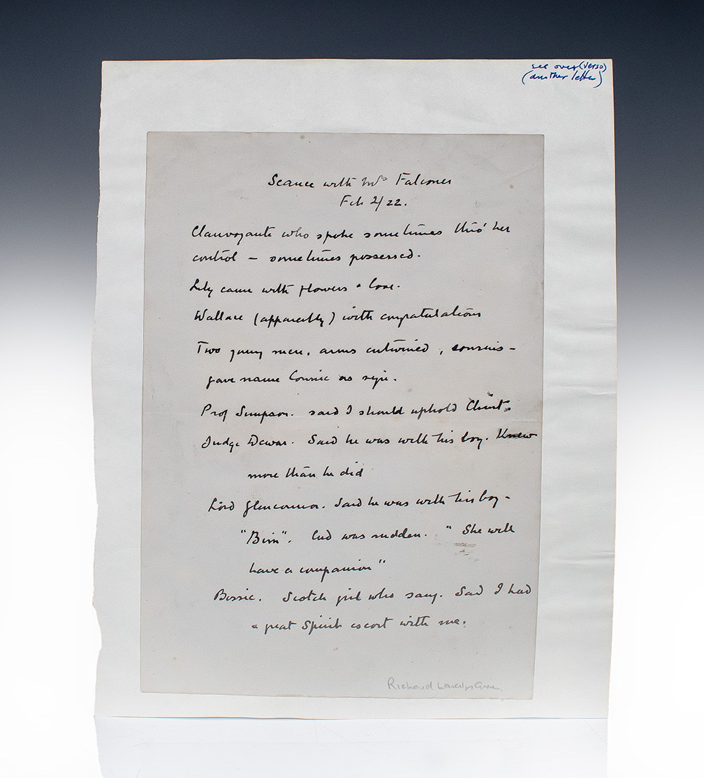 Sir Arthur Conan Doyle Handwritten Manuscript Collection on Seances and Spiritualism.